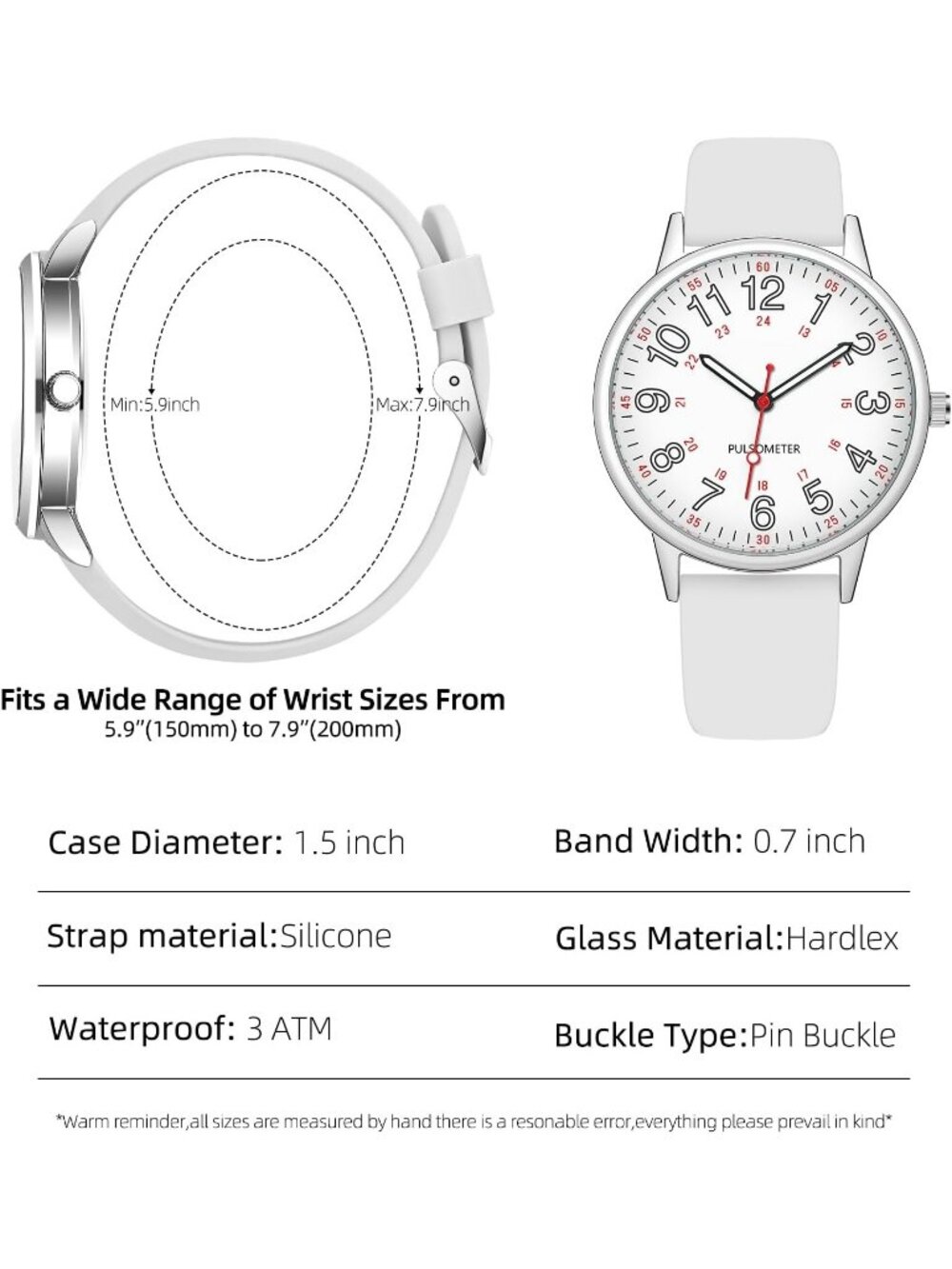 Unisex White Waterproof Analog Luminouse Easy Read Dial Quartz Dress Wrist Watch - Picture 2 of 6